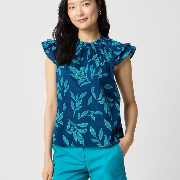 J. Crew Women's Flutter-sleeve top Small Seaport Blue Cenote - Picture 1 of 6